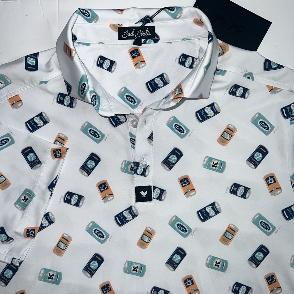 Bad Birdie Core Short Sleeve White Golf Polo Crushable Beer Can Mens Size S-New